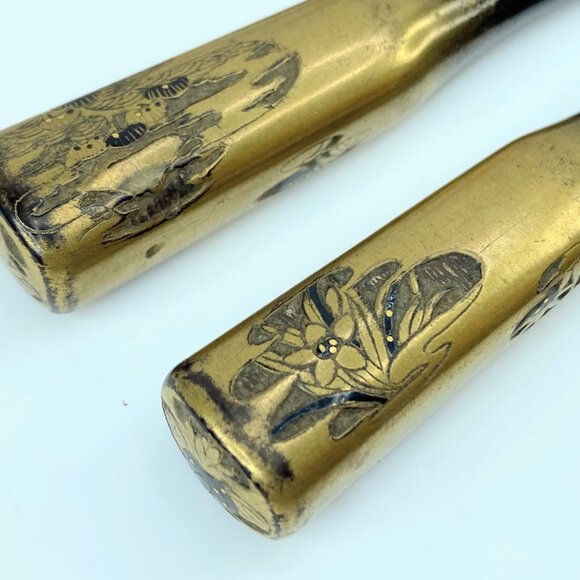 Japanese kanzashi comb and hairpin gold lacquer Pond flower Signed c1950 GS517 main image 4